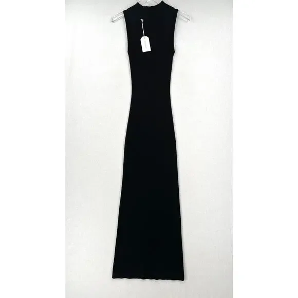 ENZA COSTA Silk Sweater Knit Mockneck Dress Women Small Black Sleeveless Knit